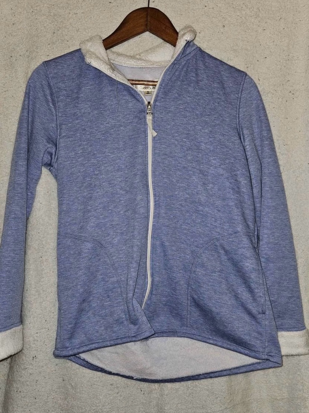 Cuddl Duds Light Blue Zip-Front Hoodie with Sherpa Trim